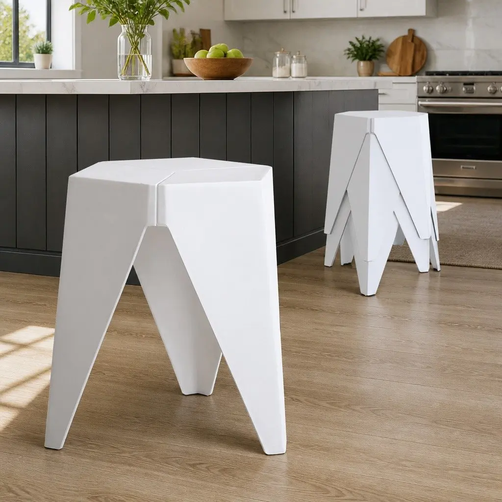 4PC Stackable Bar Stools Polypropylene 36cm W x 32cm D x 45cm H White