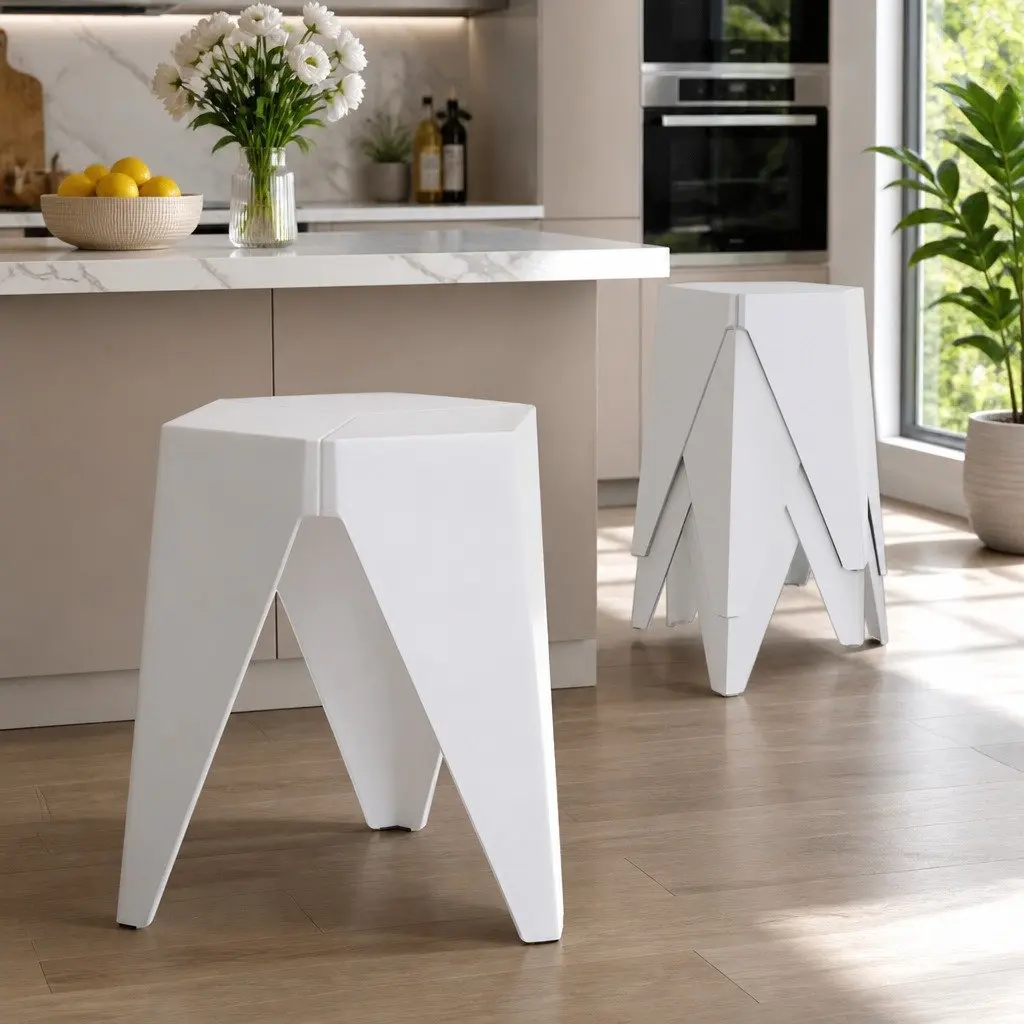 4PC Stackable Bar Stools Polypropylene 36cm W x 32cm D x 45cm H White