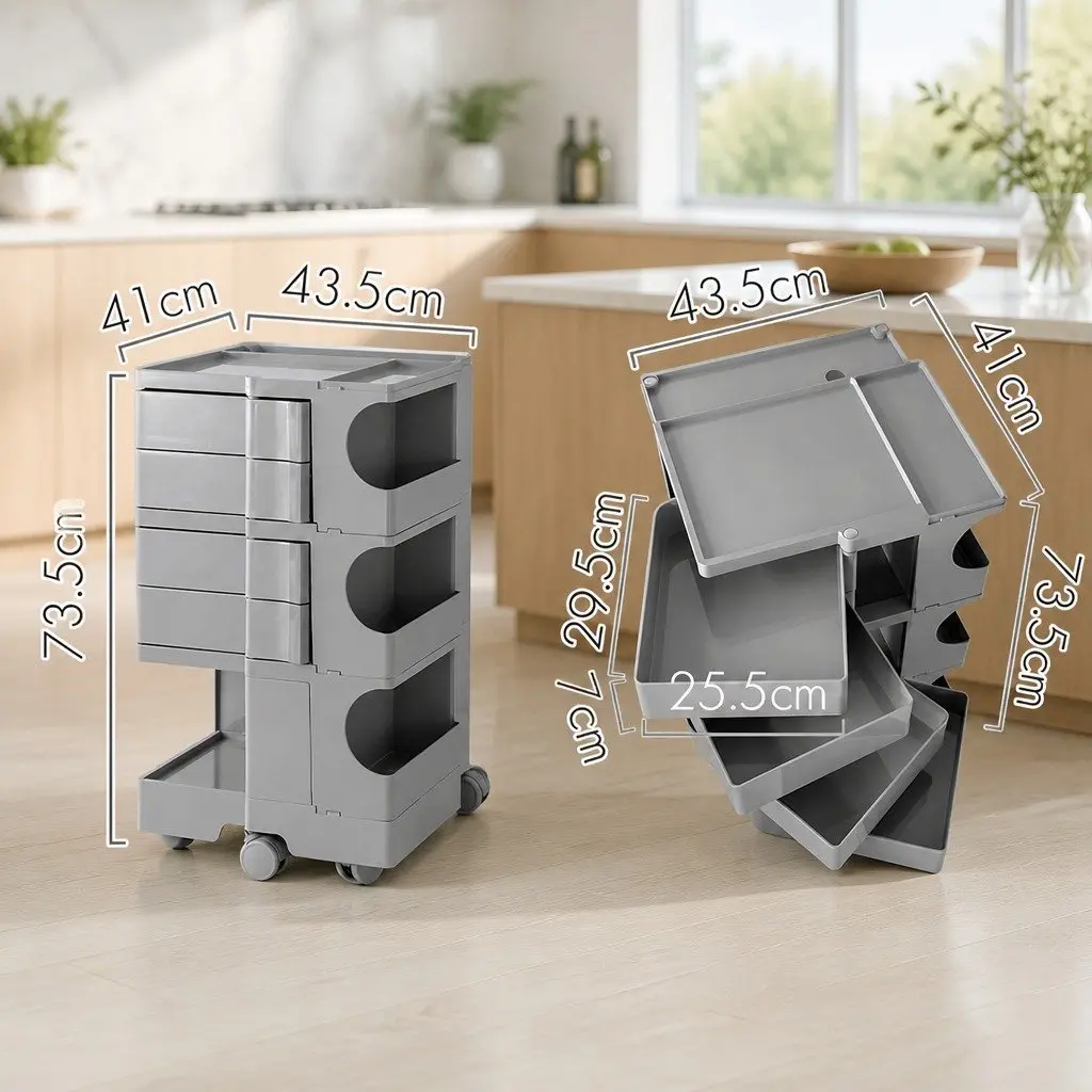Storage Trolley 5 Tier Organiser Cart PP Grey
