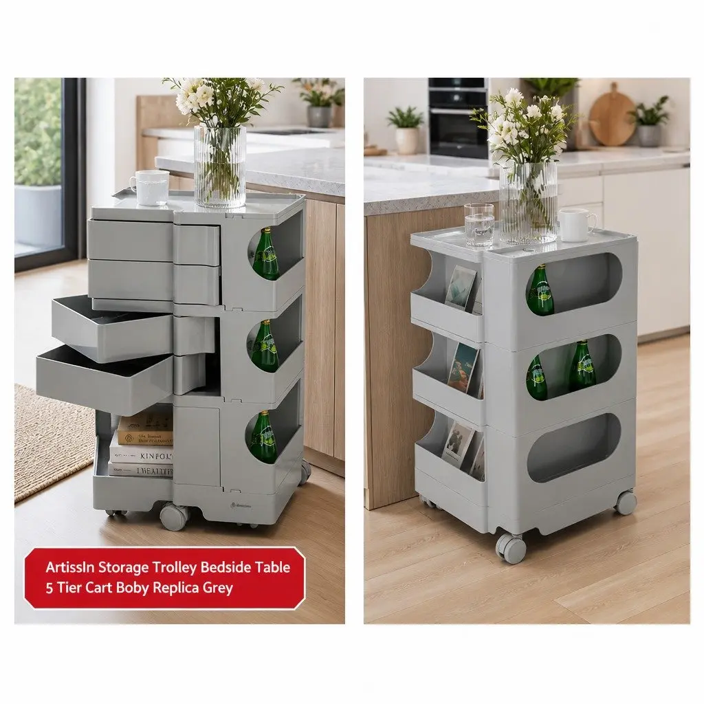 Storage Trolley 5 Tier Organiser Cart PP Grey