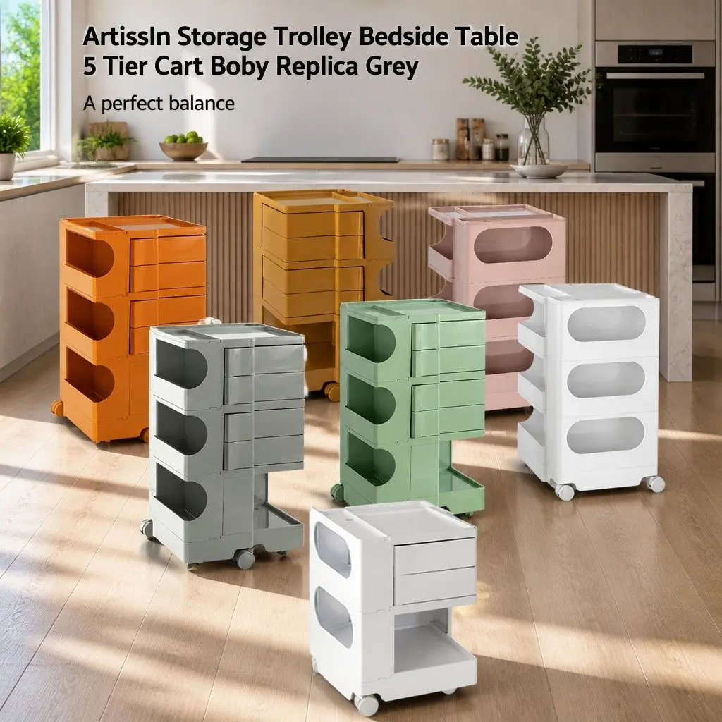 Storage Trolley 5 Tier Organiser Cart PP Grey