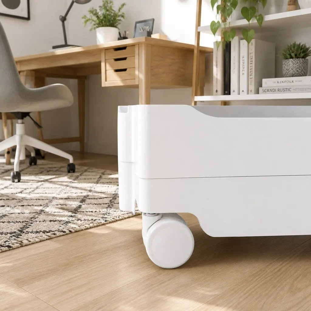 White Storage Trolley Cart with Folded Shelves Multi-Tier Organizer for Kitchen Bedroom and Living Spaces
