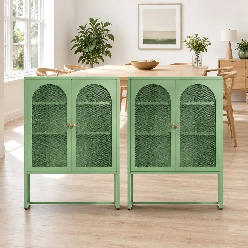 Buffet Sideboard Cabinet Cold Rolled Steel 85cm x 40cm x 120cm Light Green Set of 2