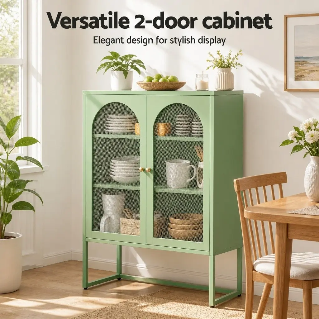 Buffet Sideboard Cabinet Cold Rolled Steel 85cm x 40cm x 120cm Light Green Set of 2