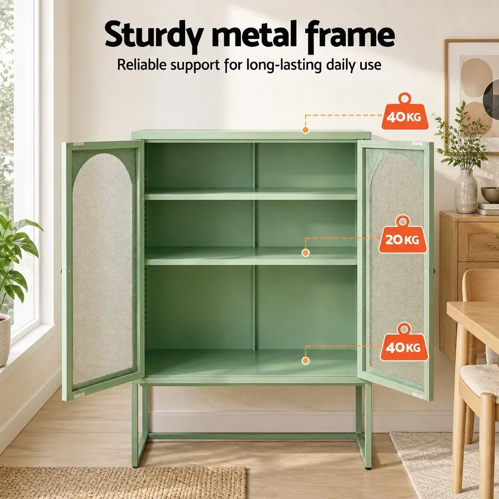 Buffet Sideboard Cabinet Cold Rolled Steel 85cm x 40cm x 120cm Light Green Set of 2