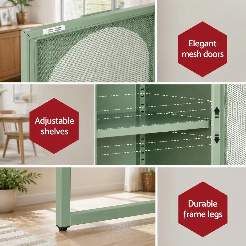 Buffet Sideboard Cabinet Cold Rolled Steel 85cm x 40cm x 120cm Light Green Set of 2