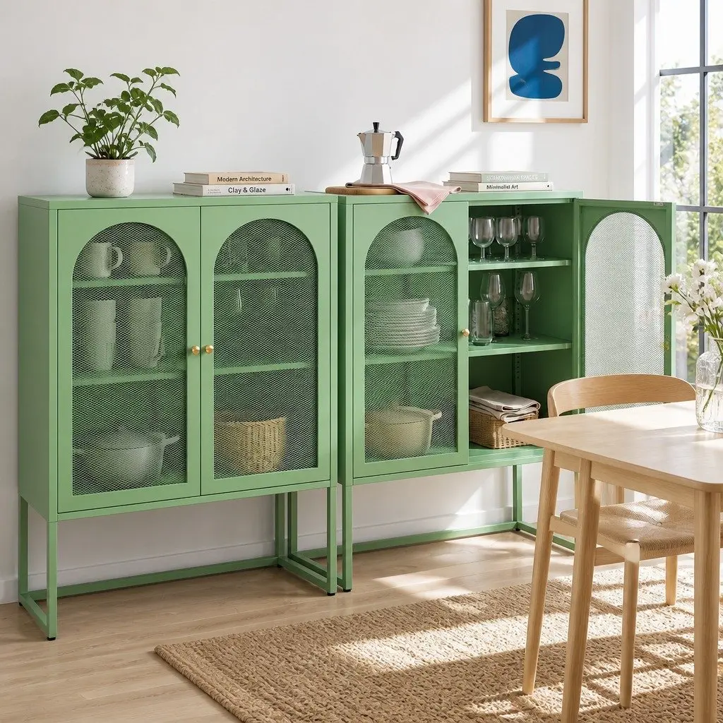 Buffet Sideboard Cabinet Cold Rolled Steel 85cm x 40cm x 120cm Light Green Set of 2