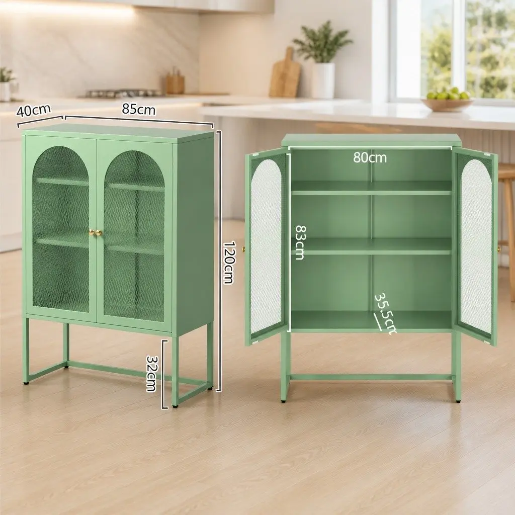 Buffet Sideboard Storage Cabinet 2-Door Light Green Mesh Dining Furniture
