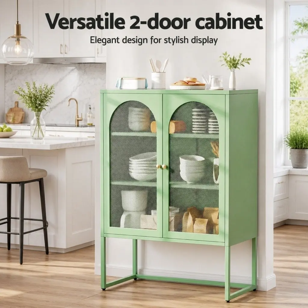 Buffet Sideboard Storage Cabinet 2-Door Light Green Mesh Dining Furniture