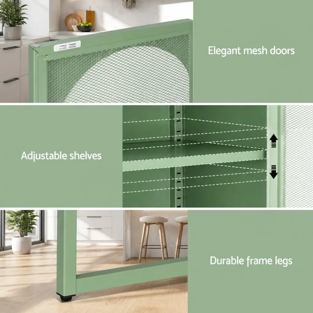 Buffet Sideboard Storage Cabinet 2-Door Light Green Mesh Dining Furniture