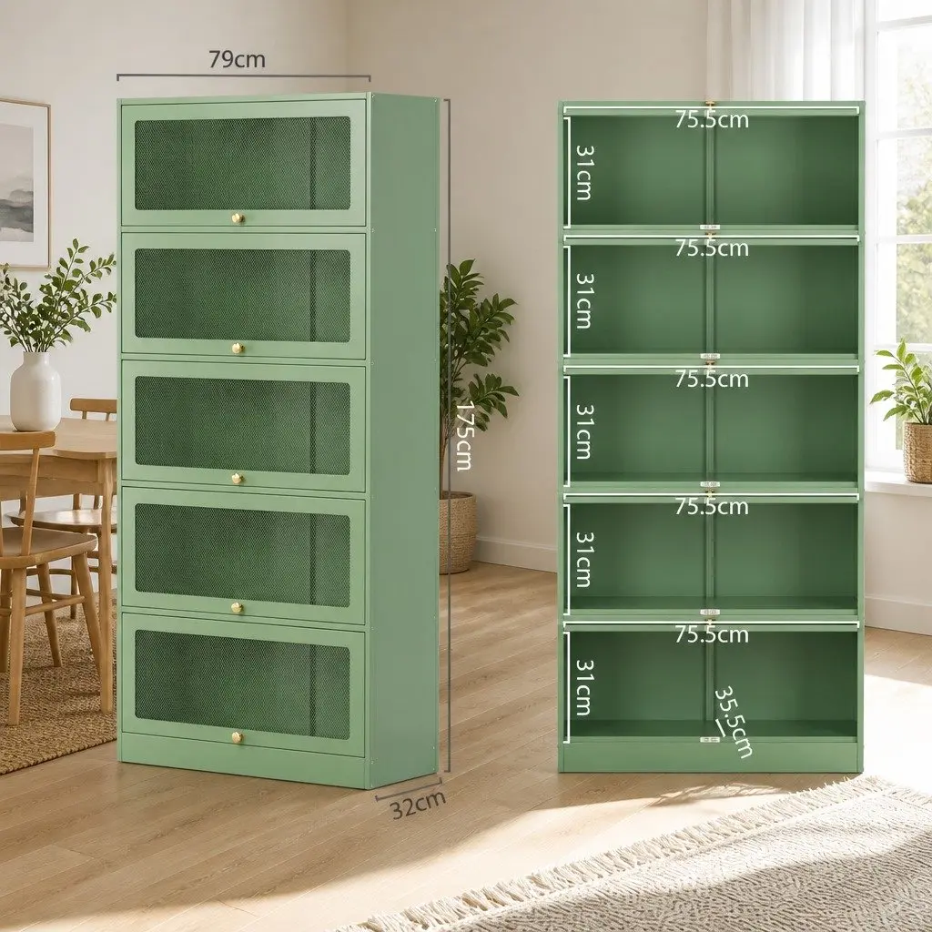 Buffet Sideboard Cabinet Cold-Rolled Steel 79cm x 32cm x 175cm Light Green 2 Piece
