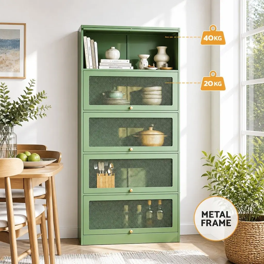 Buffet Sideboard Cabinet Cold-Rolled Steel 79cm x 32cm x 175cm Light Green 2 Piece