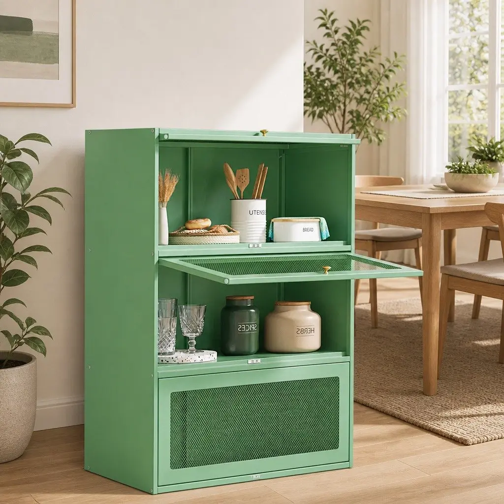 Buffet Sideboard Cabinet Cold-Rolled Steel 79cm x 32cm x 175cm Light Green 2 Piece