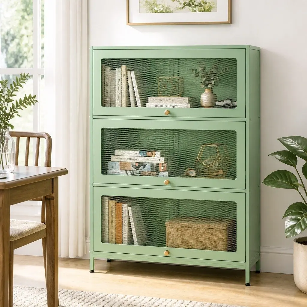 Buffet Sideboard Cabinet Cold-Rolled Steel 79cm x 32cm x 175cm Light Green 2 Piece