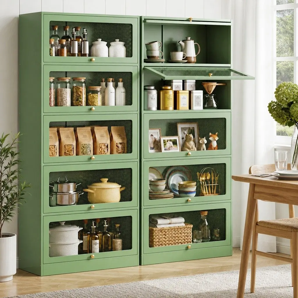 Buffet Sideboard Cabinet Cold-Rolled Steel 79cm x 32cm x 175cm Light Green 2 Piece