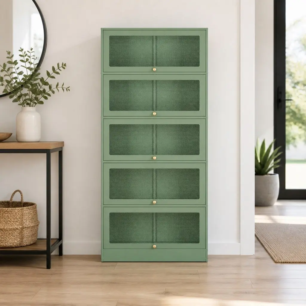 Buffet Sideboard Cold-Rolled Steel 5-Tier Storage Cabinet Light Green