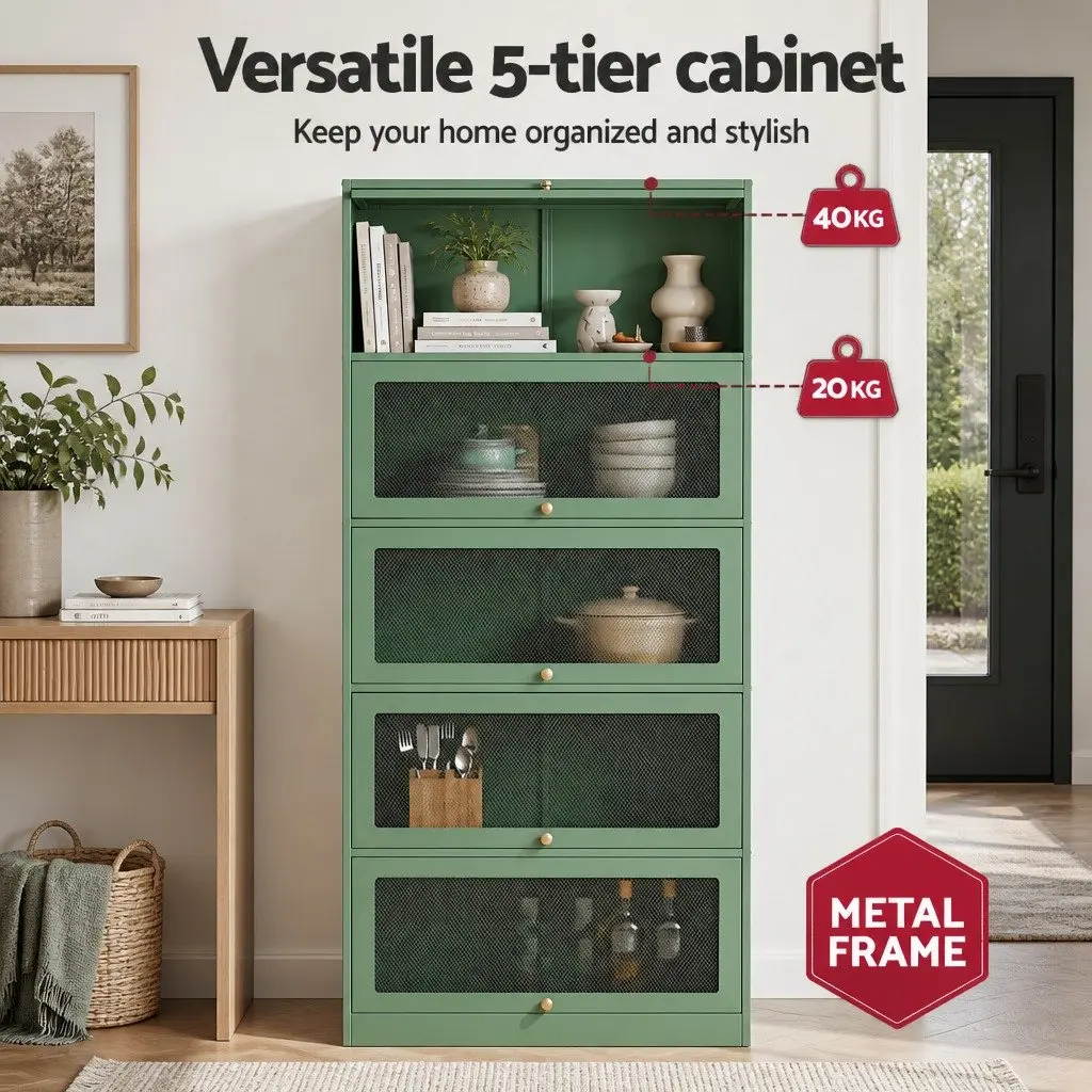 Buffet Sideboard Cold-Rolled Steel 5-Tier Storage Cabinet Light Green