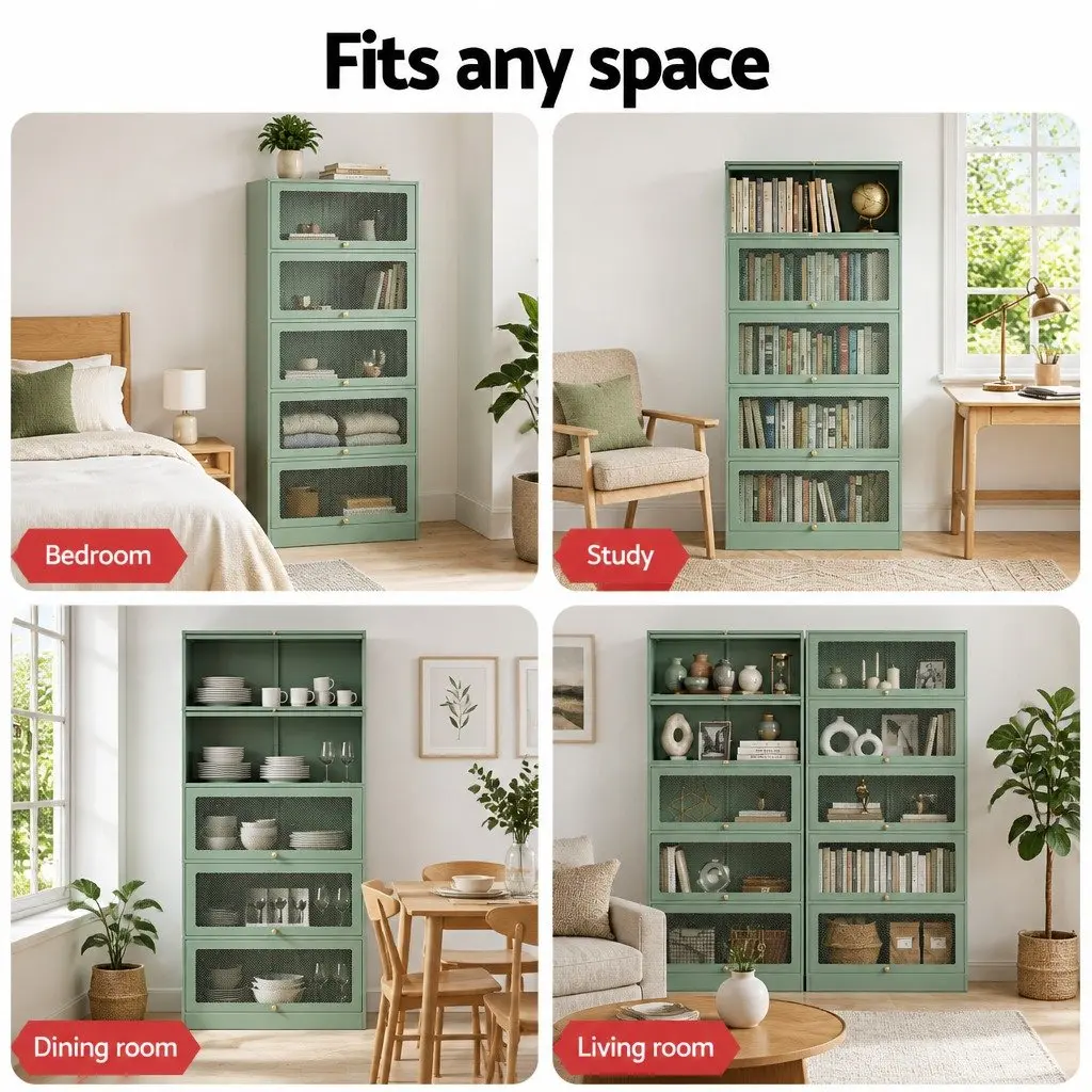 Buffet Sideboard Cold-Rolled Steel 5-Tier Storage Cabinet Light Green