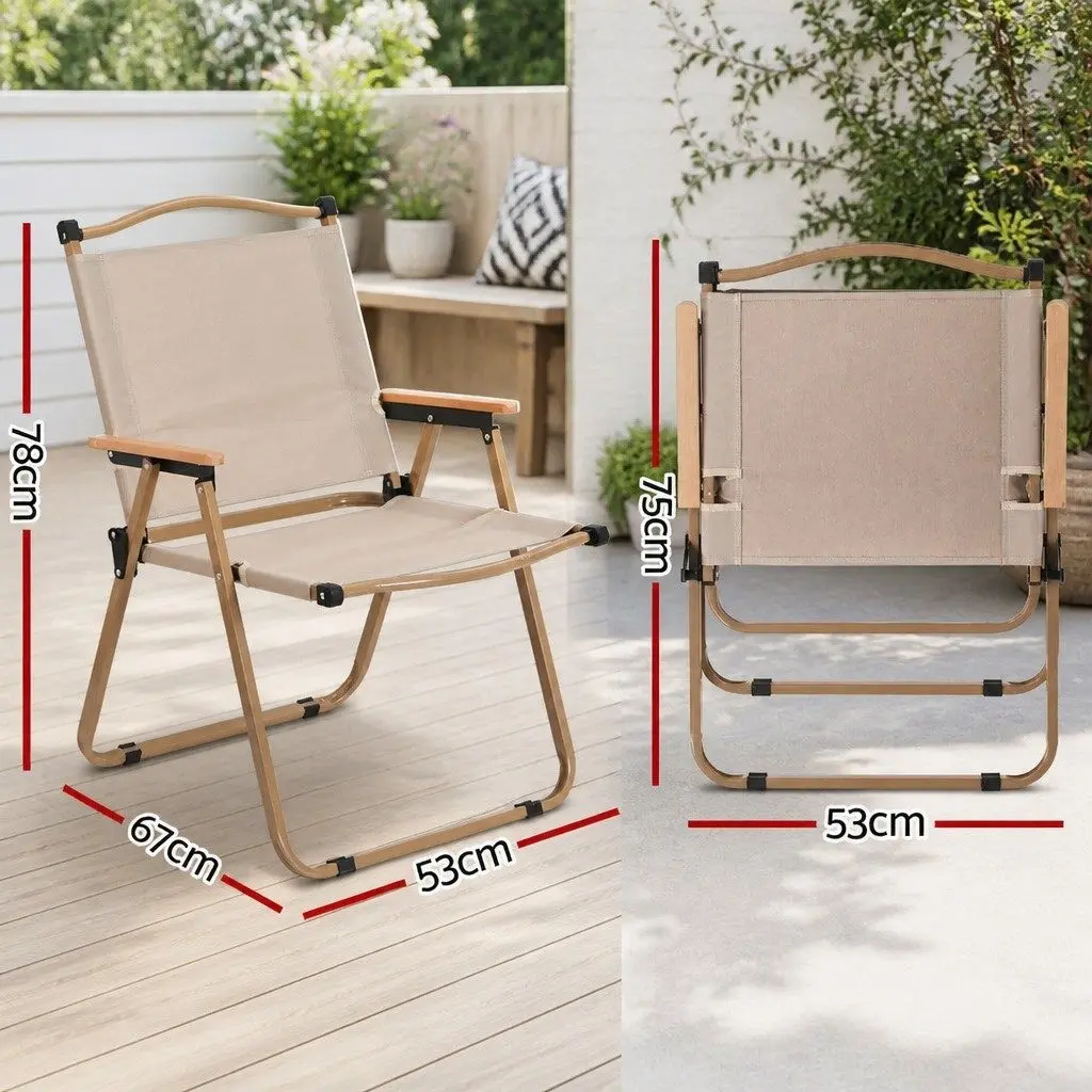 Outdoor Folding Chair Steel Frame Lightweight Beige