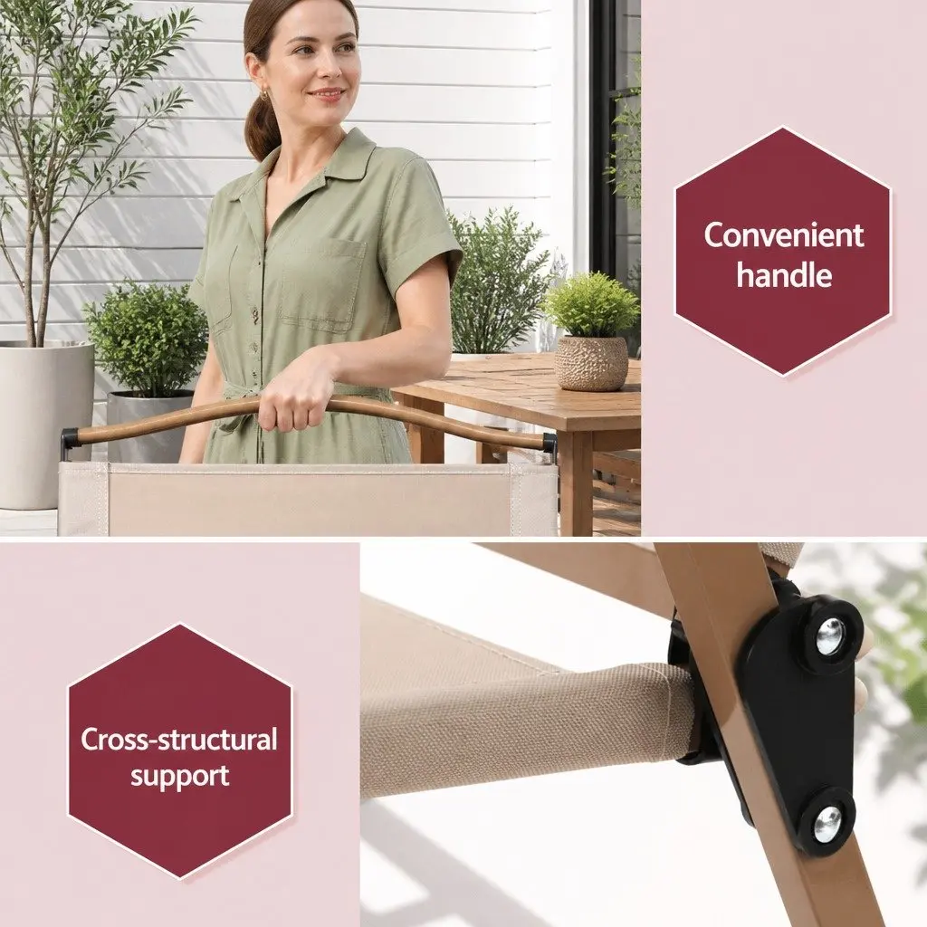 Outdoor Folding Chair Steel Frame Lightweight Beige