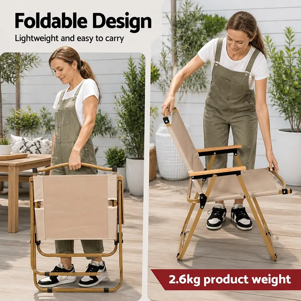 Outdoor Folding Chair Steel Frame Lightweight Beige