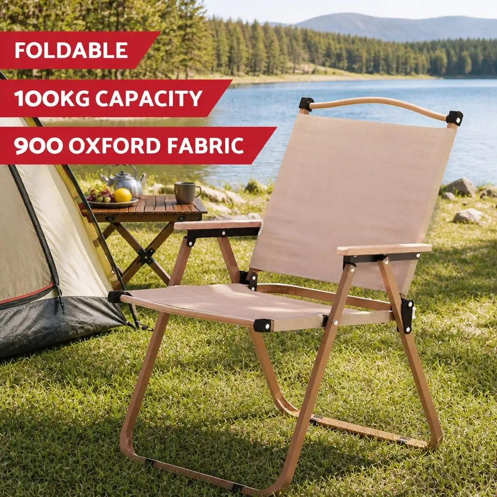 3 Piece Camping Table Chair Set Aluminium Folding Portable Outdoor Furniture Beige Black