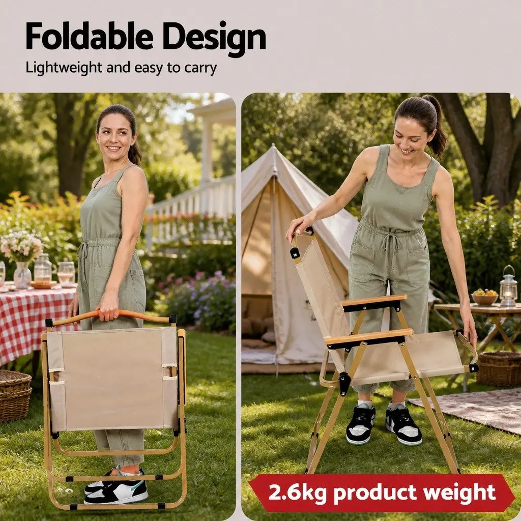 3 Piece Camping Table Chair Set Aluminium Folding Portable Outdoor Furniture Beige Black