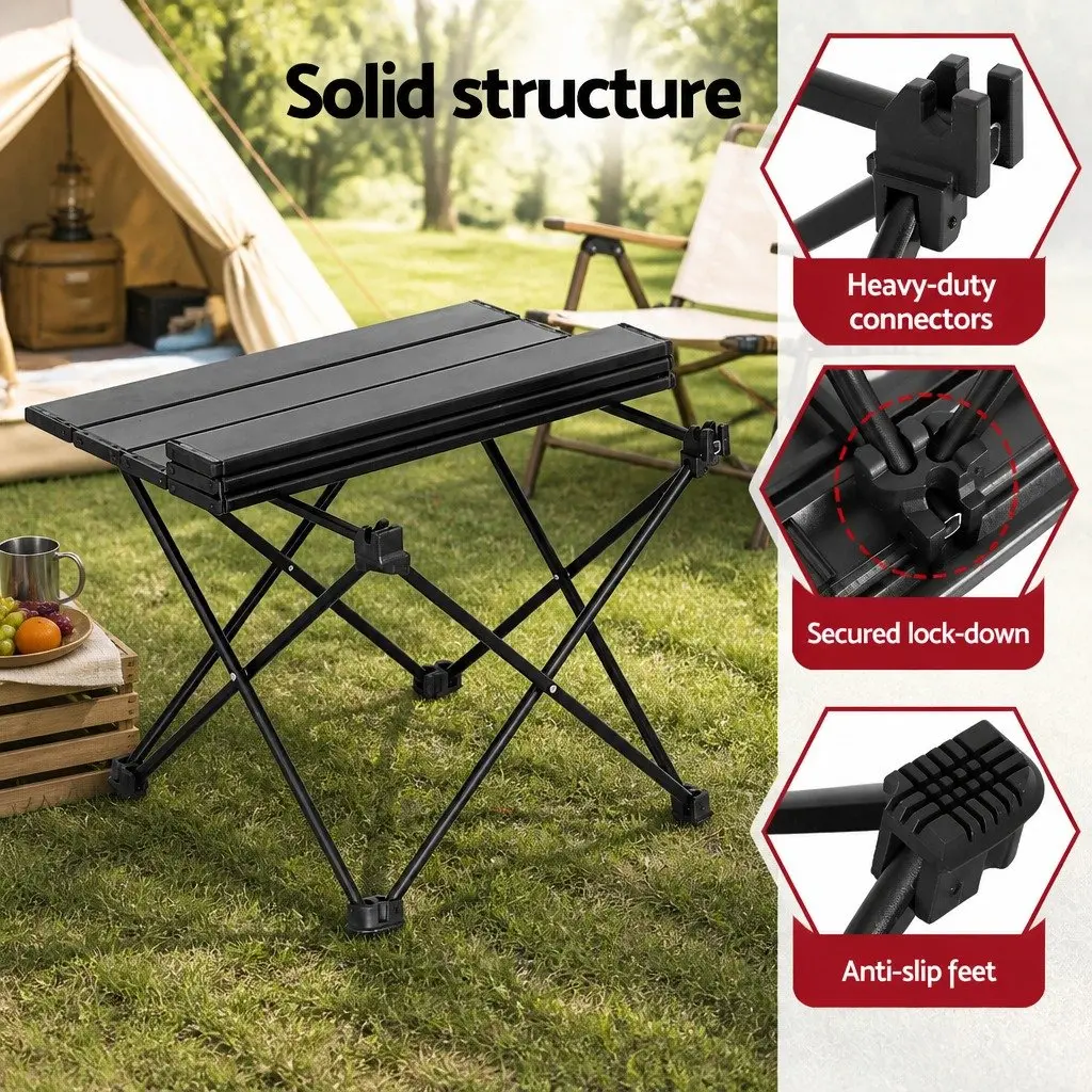 3 Piece Camping Table Chair Set Aluminium Folding Portable Outdoor Furniture Beige Black