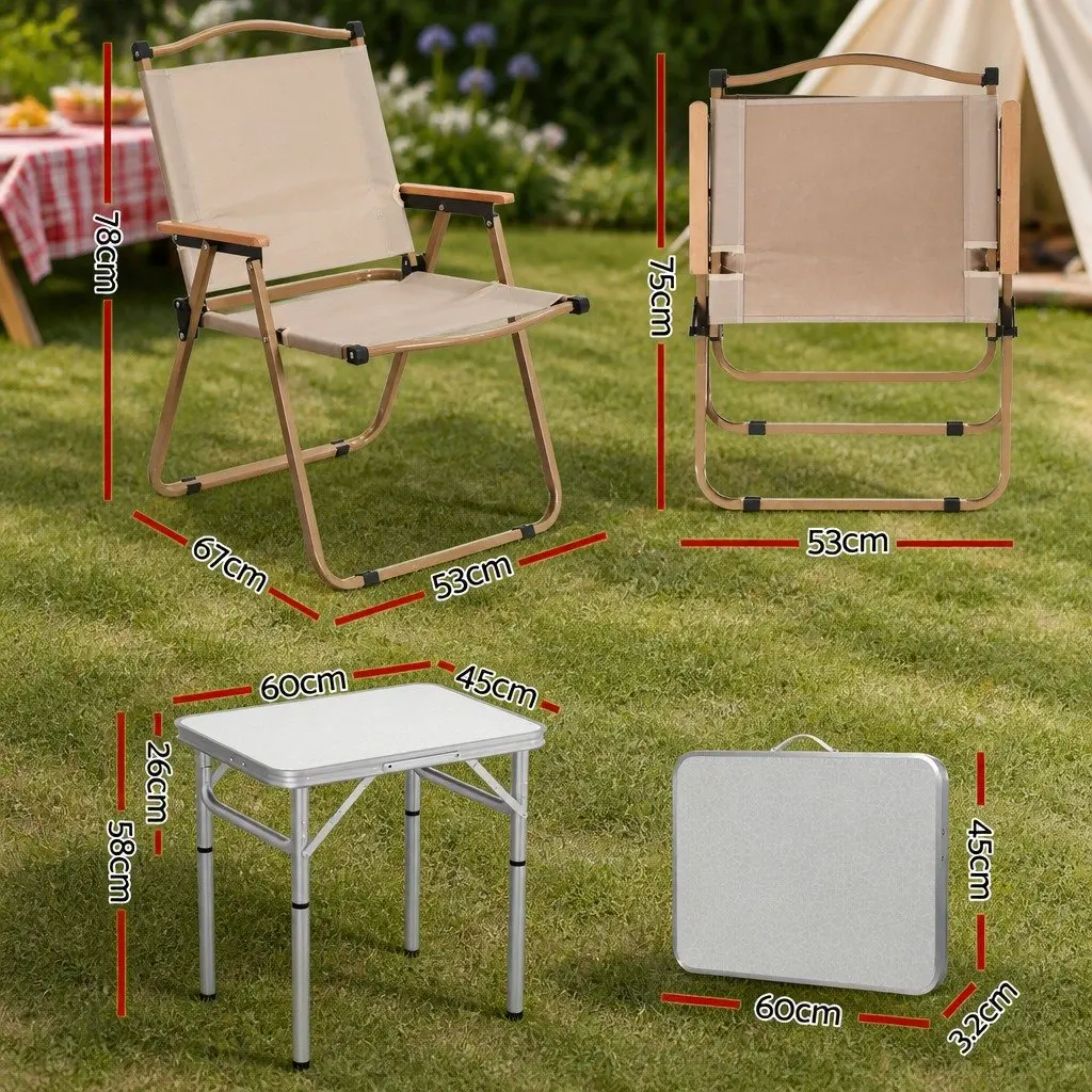 3 Piece Camping Set Folding Table Aluminium Portable Chairs Steel Outdoor Picnic Furniture