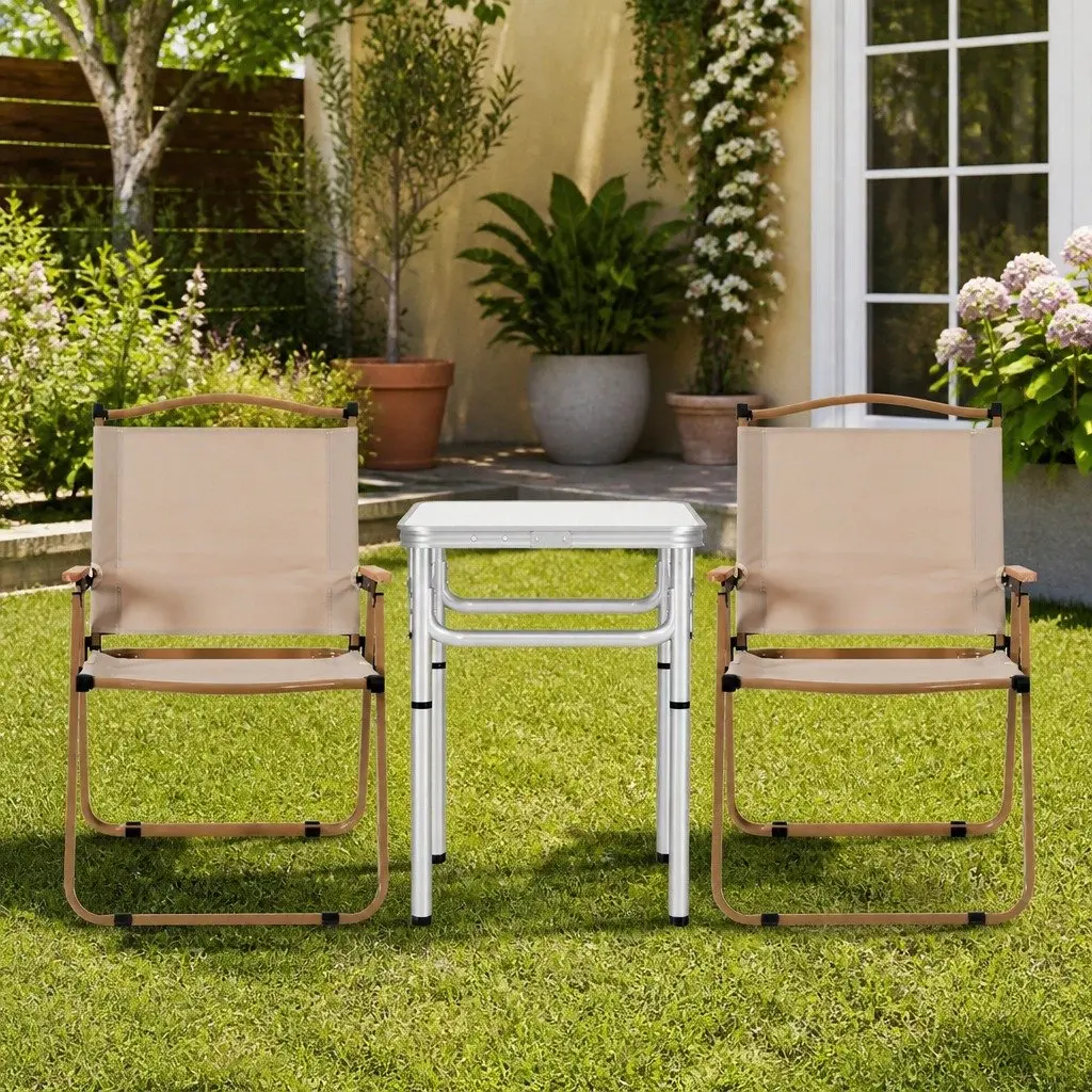 3 Piece Camping Set Folding Table Aluminium Portable Chairs Steel Outdoor Picnic Furniture