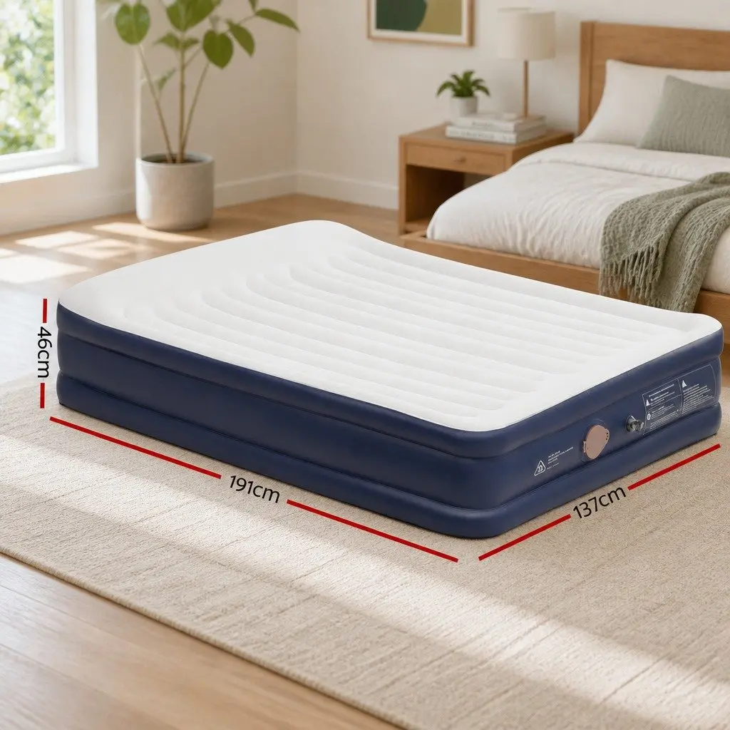 Double Inflatable Air Mattress PVC 46cm Flocked Sleeping Surface White or Blue