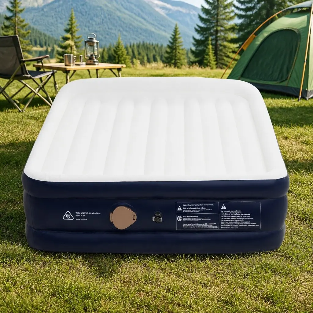 Double Inflatable Air Mattress PVC 46cm Flocked Sleeping Surface White or Blue