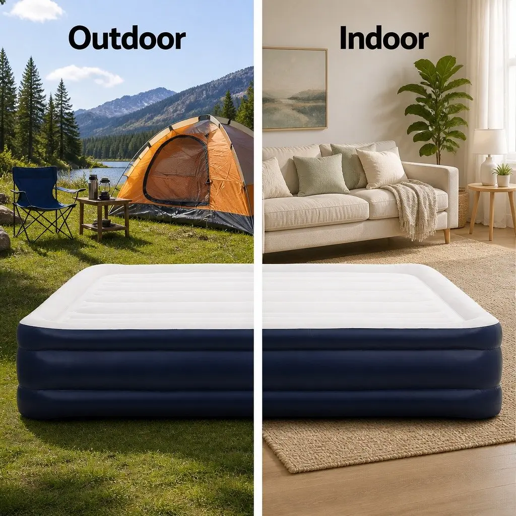 Double Inflatable Air Mattress PVC 46cm Flocked Sleeping Surface White or Blue
