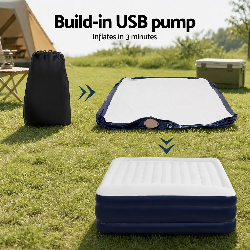 Double Inflatable Air Mattress PVC 46cm Flocked Sleeping Surface White or Blue