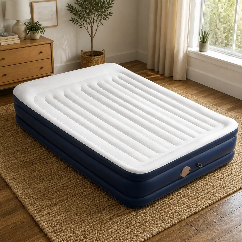 Double Inflatable Air Mattress PVC 46cm Flocked Sleeping Surface White or Blue