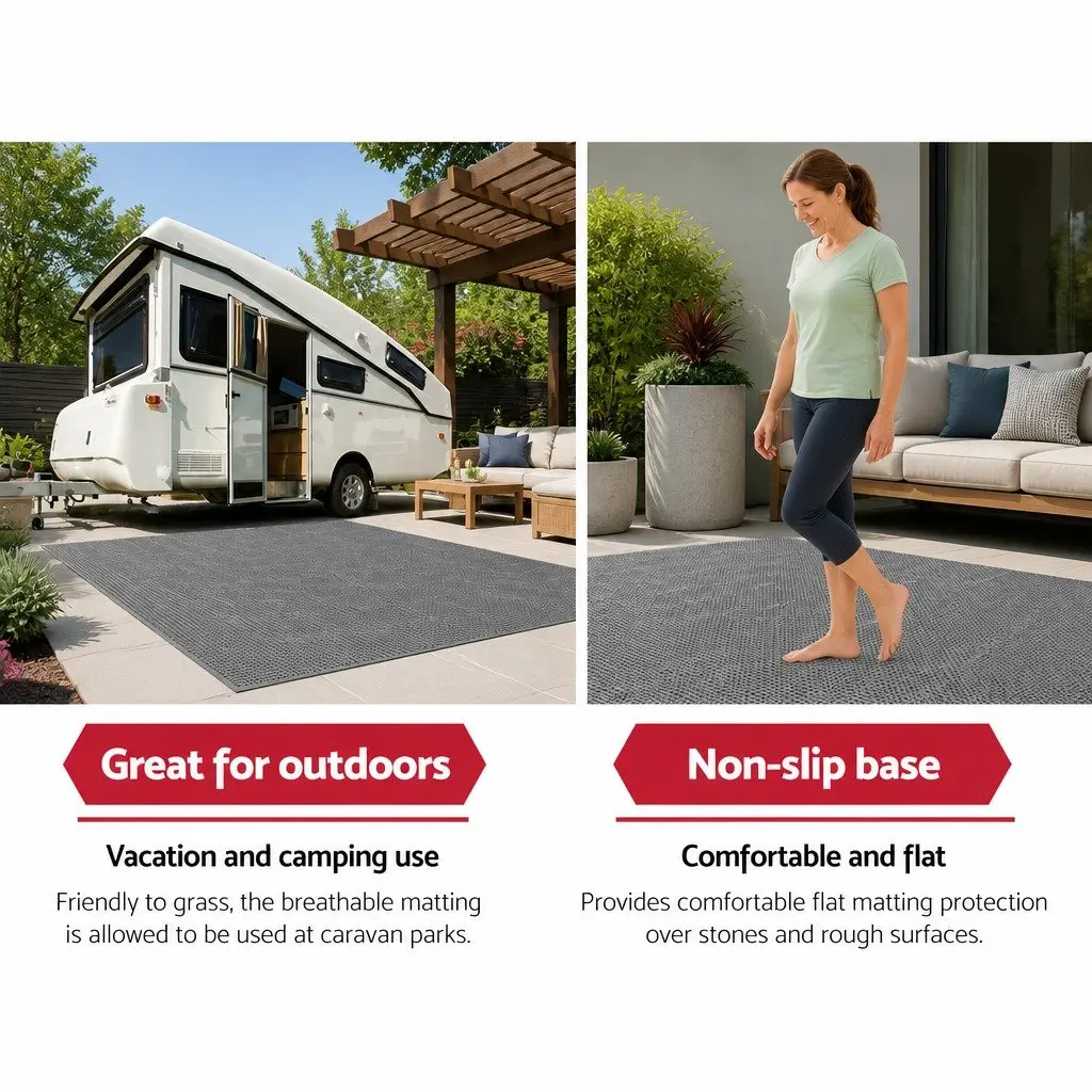 Caravan Floor Mat 600GSM Mesh 6x2.5M Grey Outdoor Camping