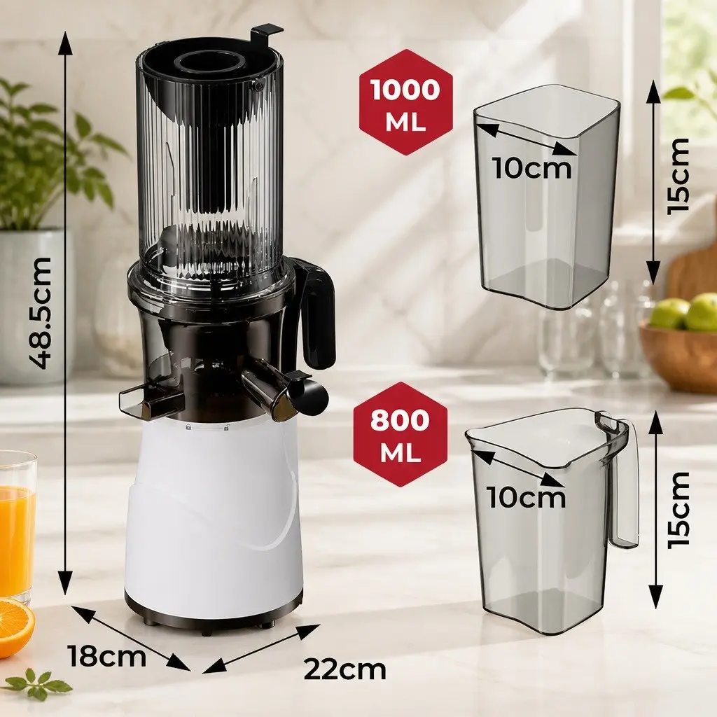 Cold Press Juicer Masticating Stainless Steel 1L White