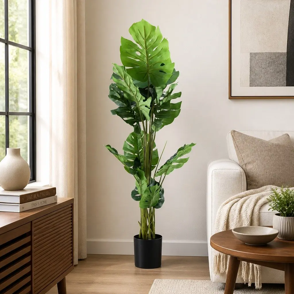 Artificial Tree Monstera Deliciosa 140cm Green Faux Plant Indoor Decorative