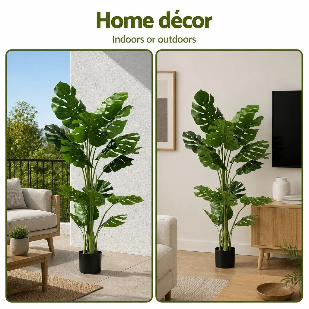 Artificial Tree Monstera Deliciosa 140cm Green Faux Plant Indoor Decorative