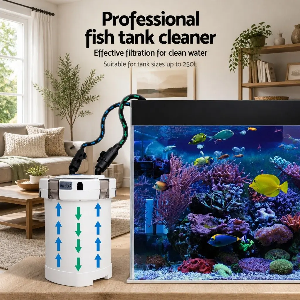 External Filter Pump Aquarium 4 Stage Filtration 1250L/H for Freshwater and Saltwater Tanks White