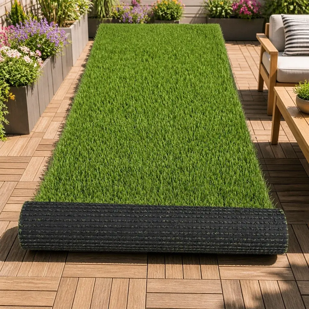 Synthetic Turf Artificial Grass Roll 1m x 10m 45mm Pile Four-Colour Polyethylene with UV Stabilisation and Drainage System