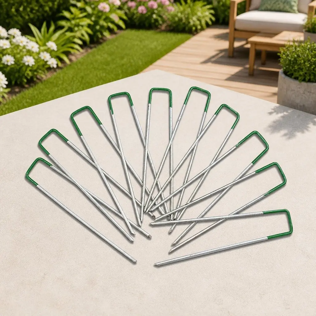 Synthetic Grass Pins Galvanized Steel 150mm U-Shape Green