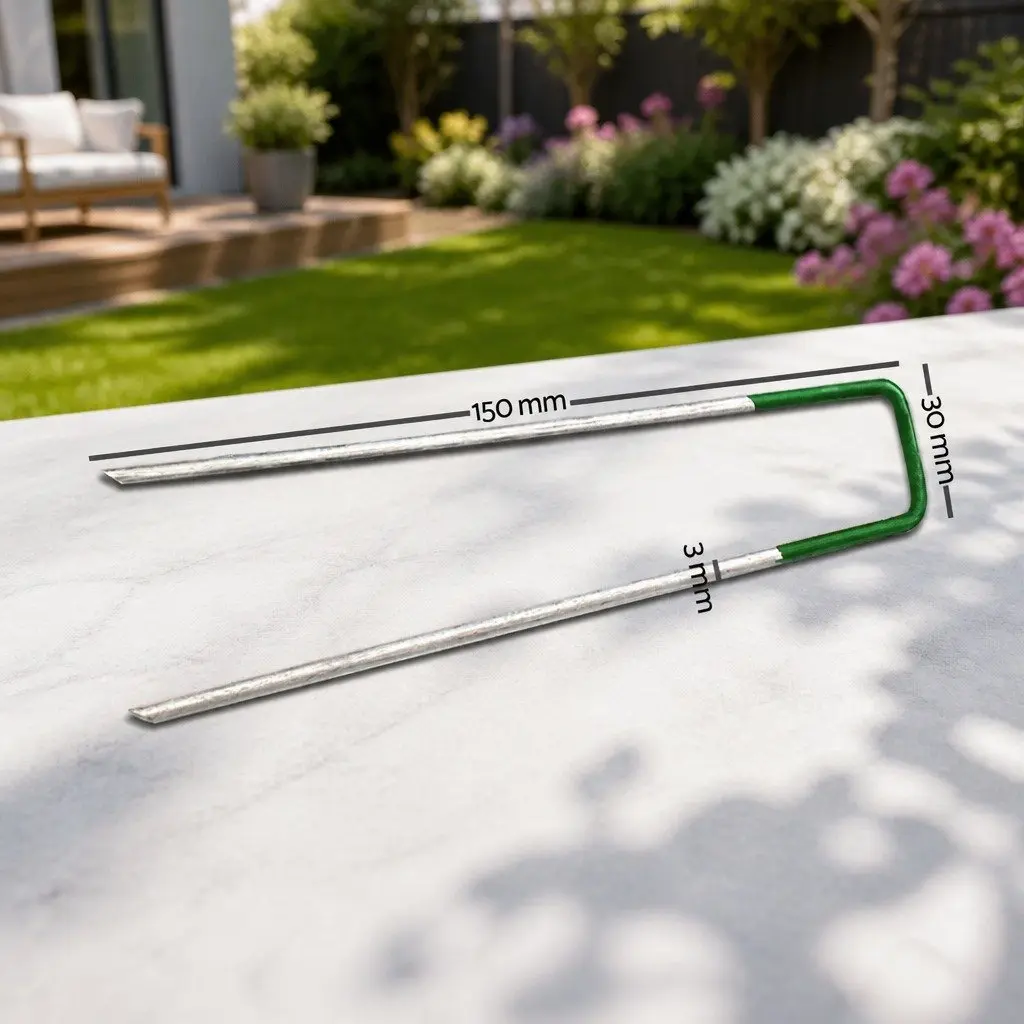 Synthetic Grass Pins Galvanized Steel 150mm U-Shape Green