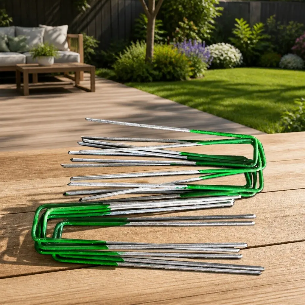 Synthetic Grass Pins Galvanized Steel 150mm U-Shape Green