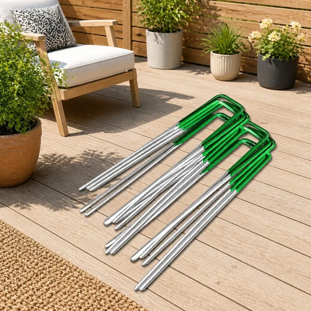 Synthetic Grass Pins U-Shape Pegs Galvanized Steel 150mm Green