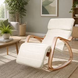 Rocking Armchair with Adjustable Footrest Nursing Chair Beige Bentwood Design