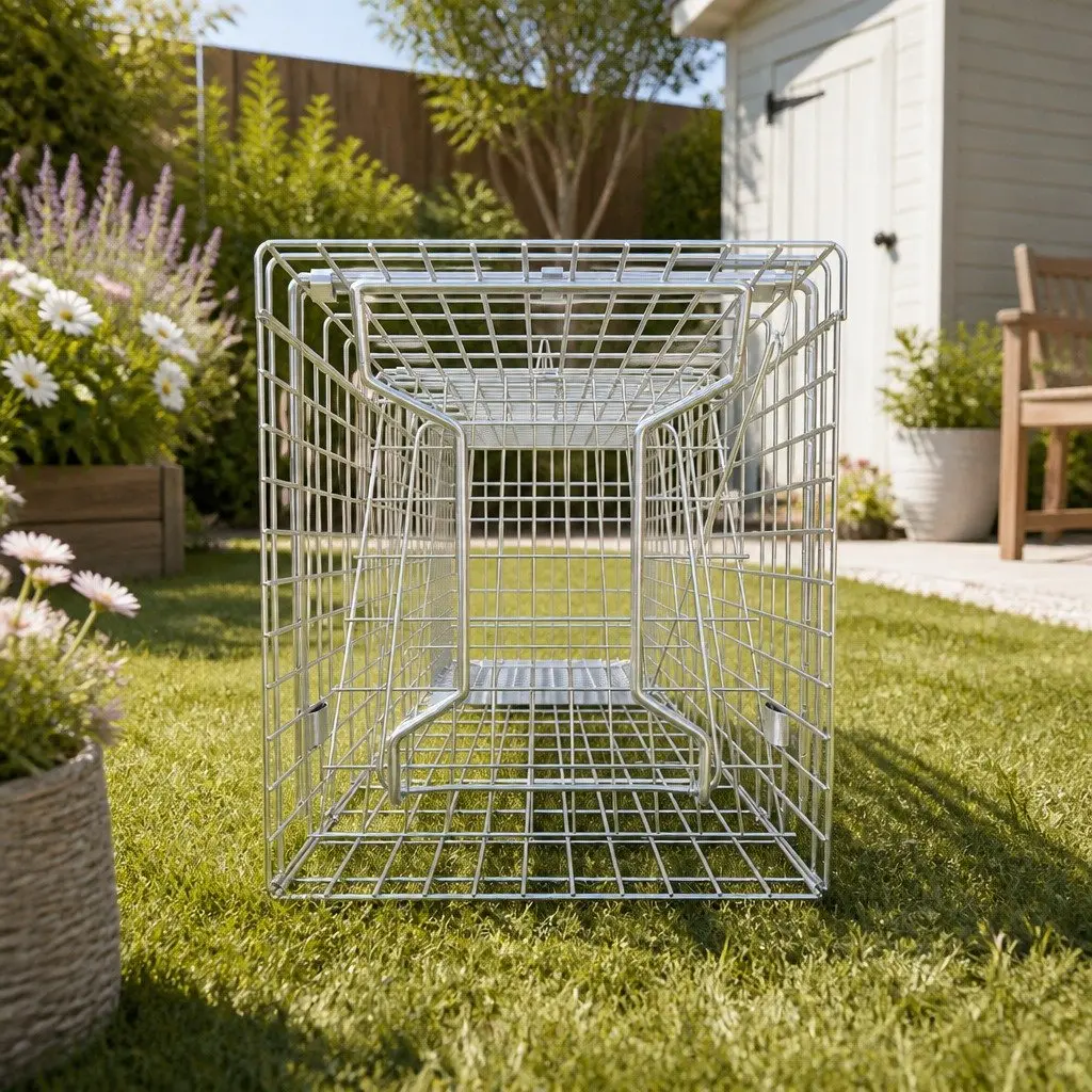 Humane Animal Trap Cage Collapsible Silver 79x28cm with Spring Door for Live Capture