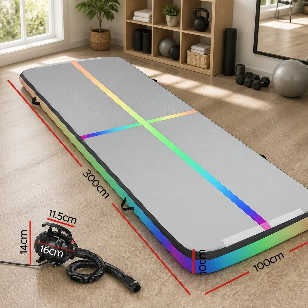 Air Track Gymnastics Mat Inflatable 3M 1000-Denier Double-Wall Fabric Multiple Colours