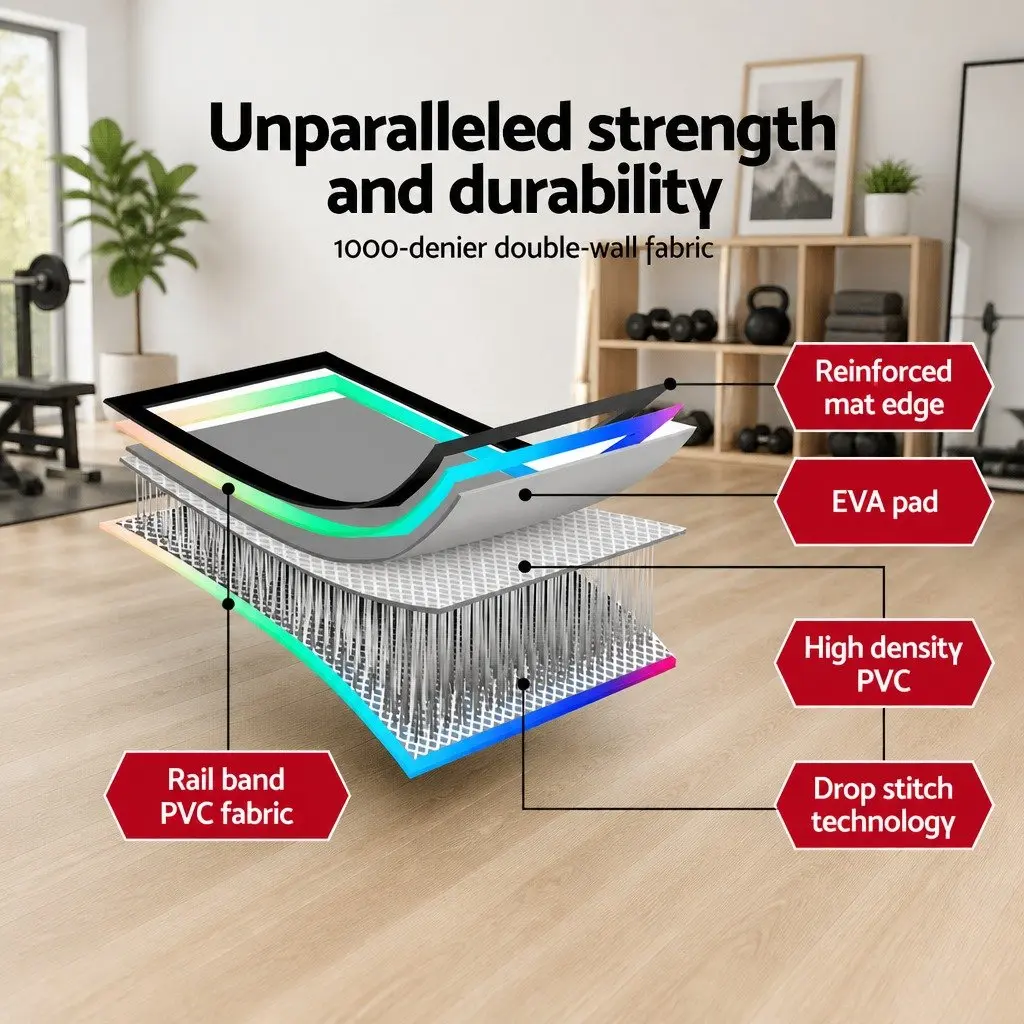 Air Track Gymnastics Mat Inflatable 3M 1000-Denier Double-Wall Fabric Multiple Colours