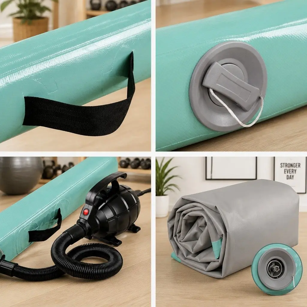 Inflatable Air Track Mat 3M Mint Grey for Gymnastics Tumbling Exercise with Electric Pump and Carry Bag